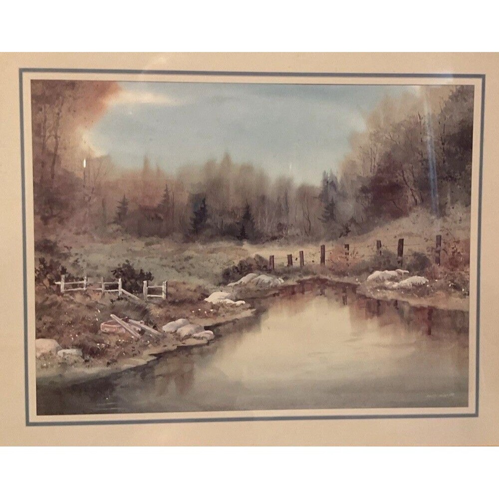 Owen Wexler Beautiful Nature Fall Pond Scene 13.5”x 10.5”framed(21.5”x 17.5”).